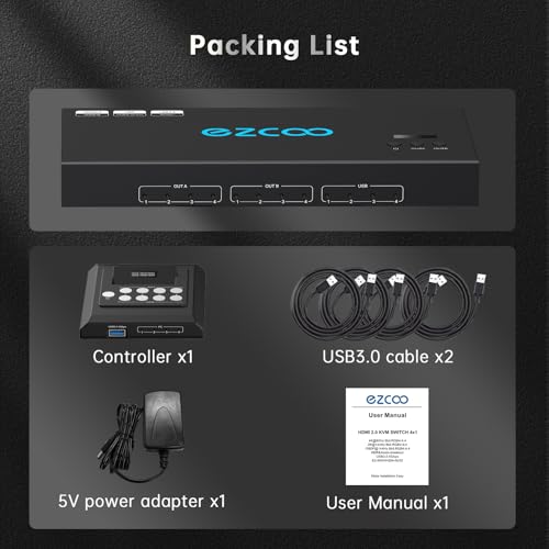 4K@60Hz HDMI 2.0 KVM Switch 4x1 for 4PC Share 2 Displays and 4 USB 3.0 Ports SPDIF L/R Audio,Copy/Extended Mod compatibile with Windows, Unix and Mac OS X