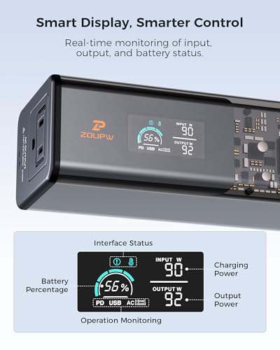 ZOUPW 140W Portable Power Bank, Portable Power Station with 100W AC Outlet | 27000mAh TSA-Approved Capacity, 140W USB-C Output, 160W Total Output and 5-Port Fast Charging for Laptops