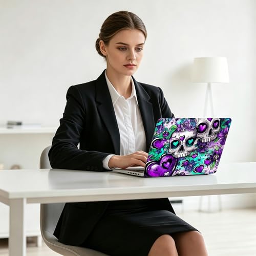 Universal Laptop Skin Decal, 3-Piece Vinyl Protector for 12 13 14 15.6" Notebook, Waterproof Anti-Scratch, Easy Trim & Bubble-Free Finish, Skull with Purple Flowers - color: Skull with Purple Flowers