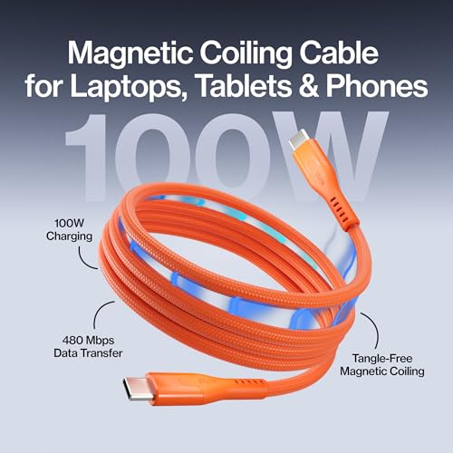 Statik MagStack Pro USB C to USB C Coiling Magnetic Charging Cable,100W | Nylon Braided Tangle-Free Design, Magnetic Coiling, Data Transfer, Compatible with iPhone & Android, 3FT Orange, 5 Pack - color: Orange, size: 3ft (5 Pack), style: USB-C to USB-C