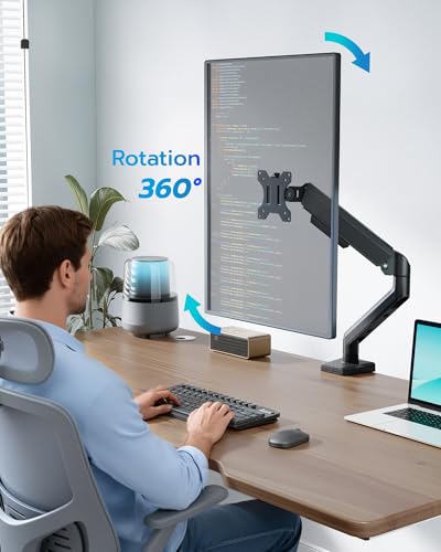 ARES WING Heavy Duty Single Monitor Arm - Fully Adjustable Monitor Mount for 17"-40" Ultrawide Screens up to 26.4 lbs with Clamp/Grommet Desk Mount, 75/100 Vesa Mount, Black - color: Black, style: Non USB