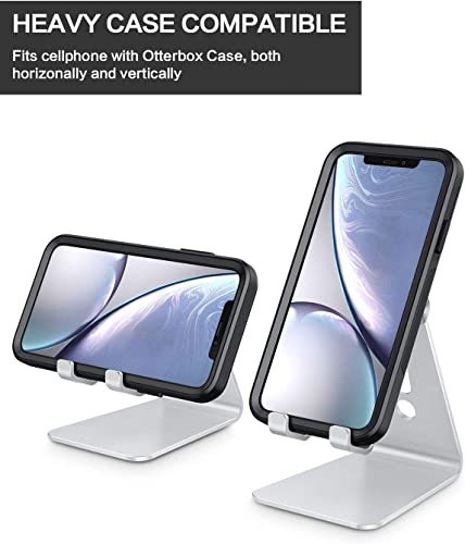 OMOTON Adjustable Cell Phone Stand, Aluminum Desktop Cellphone Stand with Anti-Slip Base and Convenient Charging Port, Fits All Smart Phones, Silver - color: Silver