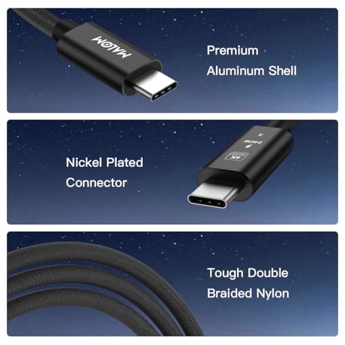 MALOM USB 3.2 Gen 2 240W USB C to USB C Cable, Fast Charging for MacBook Pro/Air, iPad Pro, iPhone 15 Pro Max, Galaxy S24/S23, Steam Deck, 20Gbps Data Transfer, 4K Video Output (Black, 6.6FT) - color: Black, size: 6.6FT