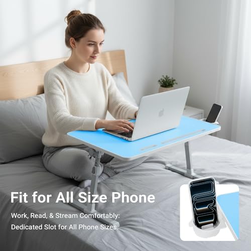 Adjustable Laptop Lap Desk with Cooling Fan USB Light for Adults - color: Blue,70x45cm