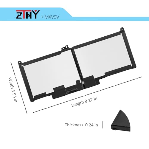 ZTHY 60Wh MXV9V Laptop Battery for Dell Latitude 7300 7400 5300/5310 2-in-1 | Inspiron 7300/7306 2-in-1 Black Replacement Battery P96G P97G P99G P100G P97G001 P97G002 5VC2M 829MX 0829MX D1XK9 7.6V 4-Cell - size: 7.99*3.94*0.28 inch MXV9V
