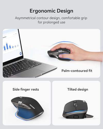 TECKNET Wireless Mouse, Bluetooth Mouse (BT5.3/5.0 & 2.4G) Rechargeable Ergonomic Optical Mouse with 6 Adjustable DPI, Side Scroll, Quiet Clicks, USB A Receiver, 7 Buttons, Wide Compatibility - Grey - color: Grey
