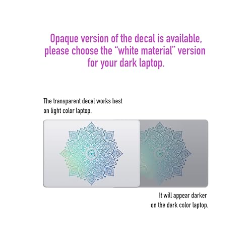 Mandala Laptop Stickers Decal - Light Green Turquoise Waterproof Transparent Large Vinyl Decals Partial Skin - Compatible with Computer Laptops & MacBook 13 15 Mac - color: Green on Transparent Material
