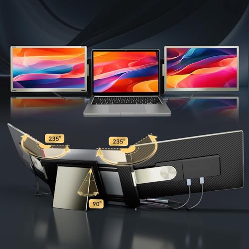 Teamgee 15.6 Inch Laptop Screen Extender FHD 120% sRGB Tri-Screen Monitor | Dual Use: Attach/Stand Alone, 235° H/V Rotation, Adjustable Stand, Fits 13-17" Mac & Windows Laptops - size: Triple 15.6"
