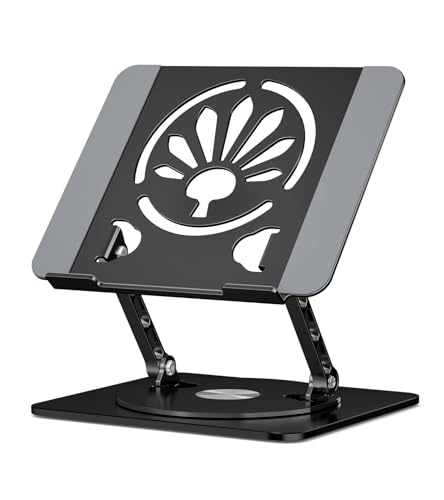 Adjustable Laptop Stand for Desk-360° Rotating Base Aluminum Laptop Riser,Ergonomic Computer Stand for Office Home MacBook Pro/Air Dell HP up to 16'',Black - color: Black
