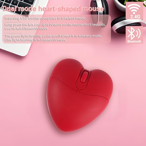 elec Space Wireless Bluetooth Mouse, Silent and Stylish Heart-Shaped Mouse for Laptop, PC - 10m Range (Red) - color: red