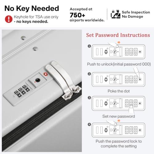 mixi 20 Inch Carry On Luggage 22x14x9 Airline Approved PC Hard Shell Suitcase Top Opening Aluminum Frame Travel Suitcases with Wheels, Smoke White - color: Smoke White, size: 20 inch