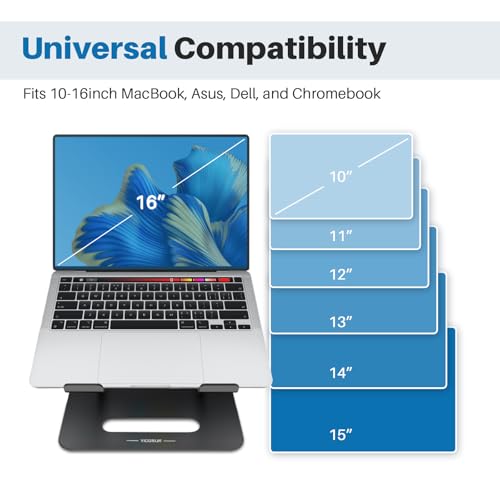 YICOSUN Adjustable Laptop Cooling Stand with 2 Quiet Fans & RGB Lighting, Aluminum Alloy & Foldable Ergonomic Design for MacBook, Lenovo, ASUS, Dell 10-16 Inch, Perfect for Gaming, DJ, Office - Black - color: Black