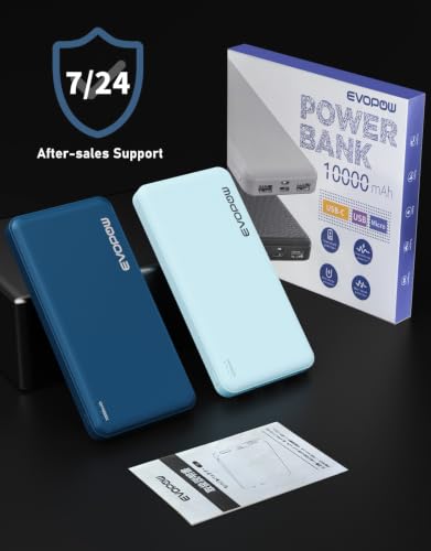 2-Pack Portable Charger, 10000mAh Power Bank, Battery Pack, Battery Bank | Slimmer, Fast Charging, USB C in&Out, for iPhone Tablet Samsung Pixel Headphones etc (Blue&Light blue) - color: Blue&Light blue