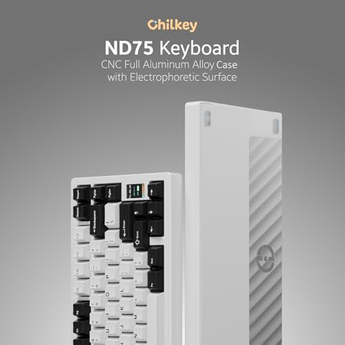 OOCTPK Chilkey ND75 Aluminum 75% Wireless Mechanical Gaming Keyboard with LCD Screen, Quick Assembly, BT/2.4G/USB-C, Hot Swappable Per-Key RGB Custom Keyboard for Windows, MacOS - color: White, size: 1.2mm PCB Flex Cut