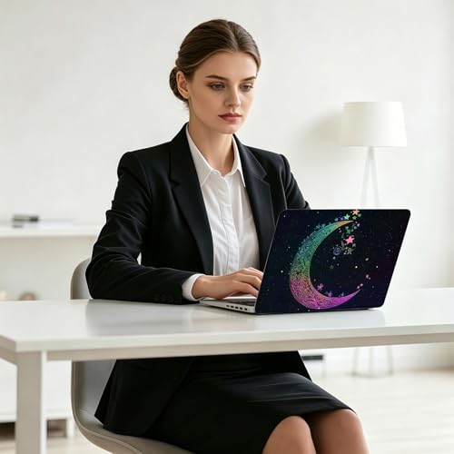 Universal Laptop Skin Decal, 3-Piece Vinyl Protector for 12 13 14 15.6" Notebook, Waterproof Anti-Scratch, Easy Trim & Bubble-Free Finish, Rainbow Moon with Stars - color: Rainbow Moon with Stars