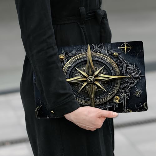 Laptop Skin Sticker Decal 12" 13" 13.3" 14" 15" 15.6",Waterproof Scratch Resistant Vinyl,Reusable Easy to Apply,for MacBook HP Dell Notebooks Netbooks Laptop,2 Wrist Pads,Black Compass - color: Black Compass
