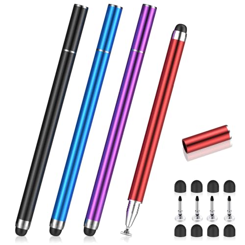 MEKO 4 Pack Stylus Pens for Touchscreens, 2-in-1 High Sensitivity&Precision Capacitive Stylus Pens for iPad iPhone Android Smartphone Tablets All Touchscreen Devices(4 Stylus + 12 Tips) | High Sensitivity,Fine Disc & Rubber Nibs, Compatible with iPad iPho