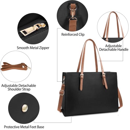 Laptop Bag for Women Waterproof Lightweight Leather 15.6 Inch Computer Tote Bag Business Office Briefcase Large Capacity Handbag Shoulder Bag Professional Office Work Bag | Waterproof Lightweight Leather Large Capacity Work Bag Business Office Briefcase D
