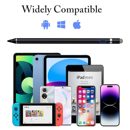 Stylus Pens Compatible for iOS&Android Touch Screens, iPad Pencil with Dual Touch Function, Fine Point Rechargeable Stylus Pen for iPad/Android/iPhone/Cellphone/Tablet Pen/Nintendo Switch 2 - Black - color: Black Pen with Two Cap