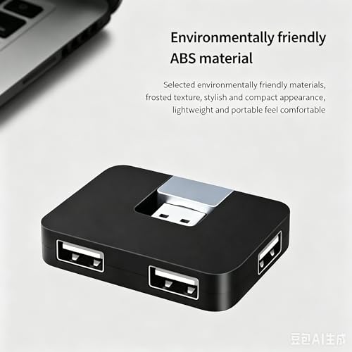 USB 2.0 Hub, 4-Port Mini U-Shape Data Transfer Hub for PC Laptop Desktop, Plug and Play, Black