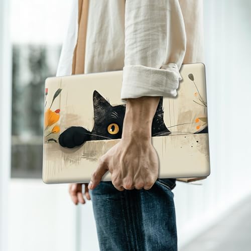 Reusable Universal Laptop Skin Sticker, Cut to Fit for 11.6–15.6 Inch Laptops, Waterproof Protective Film, No-Residue - Flower Cat Peek - color: Flower Cat Peek