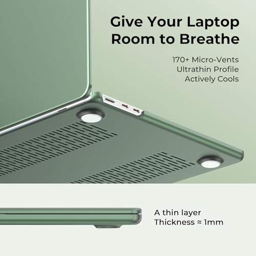 EooCoo Case Compatible with MacBook Air 13 inch M5 2026-2022 M4 M3 M2 A3449 A3240 A3113 A2681, Matte Hard Shell Scratch Resistant Protective Cover for Mac Air 13.6 inch, Midnight Green - color: Matte Midnight Green, size: Air 13.6-inch