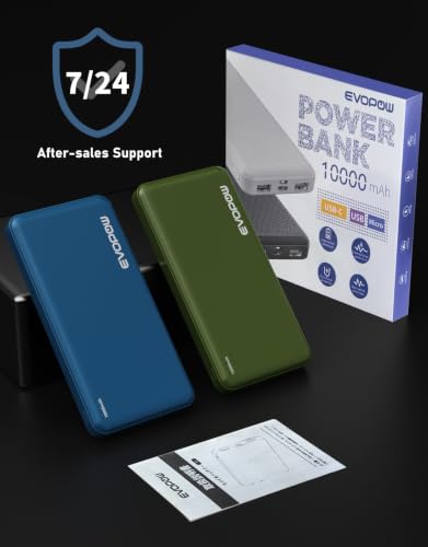 2-Pack Portable Charger, 10000mAh Power Bank, Battery Pack, Battery Bank | Slimmer, Fast Charging, USB C in&Out, for iPhone Tablet Samsung Pixel Headphones etc (Blue&Army green) - color: Blue&Army green
