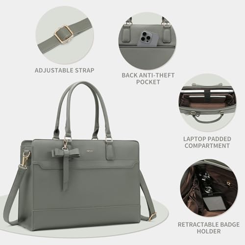 Keyli 3pcs Laptop Bag for Women 15.6 Inch Leather Work Tote Bags Professional Business Office Computer Shoulder Briefcase - color: 3pcs-grey
