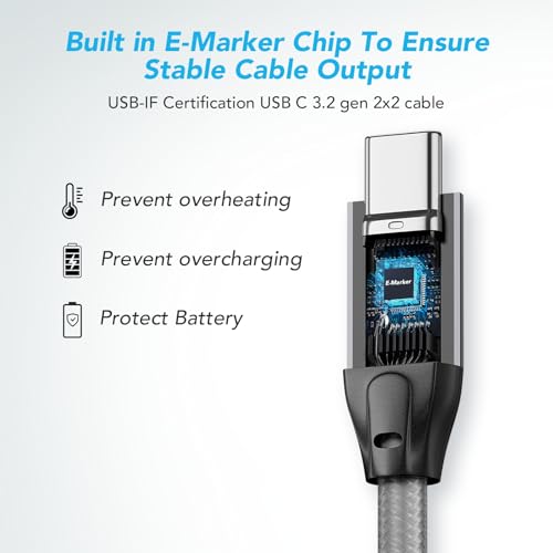 ULT-WIIQ 1FT USB C to USB C 3.2 Gen 2 x 2 Video Cable for Portable Monitor, 4K@144/120/60Hz 8K Display Cable, 20Gbps Data Transfer, PD 3.1 240W Fast Charging, for iPhone 17, MacBook, SSD, CarPlay - size: 1FT