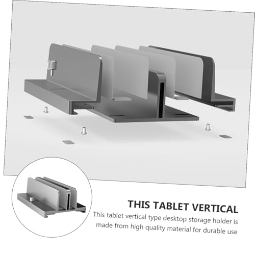 Angoily Aluminum Alloy Laptop Vertical Support Stand with Dual-Slot Adjustable Width, Vertical Laptop Rack and Tablet Holder for Desk Organization, Gray