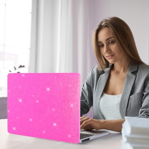 Funut Pink Glitter Case for MacBook Air 13 Inch 2022 2021 2018 Release M1 A2337 A2179 A1932, MacBook Air M1 Cover Shiny Sparkle Bling PU Leather Protective Hard Shell Case & Keyboard Cover, Pink - color: Glitter Rose, size: Mac Air 13" 2018-2022(A1932/A21