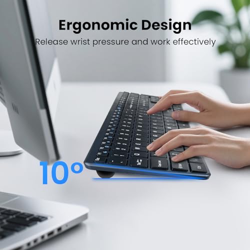 Wireless Keyboard-2.4G Ultra Slim Quiet Full Size USB PC Computer Keyboard,19 Multimedia Keys,Number Pad,Plug&Play,Lag-Free Ergo,Long Battery Life for Desktop,Laptop,Smart TV,MAC,Windows,QWERTY