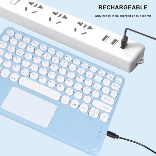 Wireless Keyboard with Touchpad, Ultra-Thin Rechargeable Bluetooth Keyboard Mini with Trackpad, Round Keys for iPad/iOS/Mac/Android/Windows (Blue) - color: light blue
