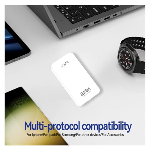 65W Flat USB C Wall Charger,2 Port Ultra-Slim USB C GaN Charger with Foldable Plug for MacBook, iPhone 16/15/14/13/12/11/Pro Max/XS/XR,Galaxy S24/S23/Note20,Includes 2.28ft Fast Charging Cable,White - color: White-Cable
