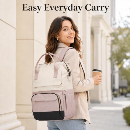 Laptop Backpack for Women, 15.6 Inch Work Backpack Purse with Large Capacity, Water-Resistant Nurse Bag, College Bookbag for School, Casual Travel Daypack, Beige and Nude - color: Beige and Nude