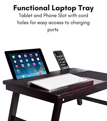 Sofia + Sam Multi Tasking Laptop Bed Tray | Lap Desk Supports Laptops Up to 18 Inches (Walnut)