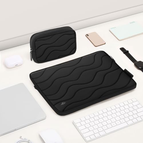 MOSISO 360 Protective Laptop Case 13.3 inch, 13-14 inch Laptop Sleeve,Black | Compatible with MacBook Neo/Air 13.6 M5 M4 M3 M2 M1/Pro 13/14, HP Dell ASUS Lenovo, Water Ripple Quilted Bag with Small Case