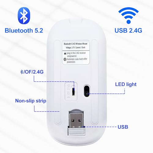 Wireless Bluetooth Mouse for iPad/MacBook Pro/Air/Laptop/pc Rechargeable Silent Mouse Portable Slim for Surface Pro/Lenovo/Samsung Tablet (Blue) - color: Blue