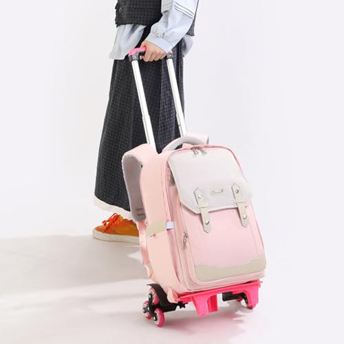 Pink Rolling Backpack for Girls Kids School Backpack with Wheels for Girls, Roller Trolley School Bags for Primary Students, Wheeled Bookbags on 6 Wheels, Pink - color: 6 Wheels Pink