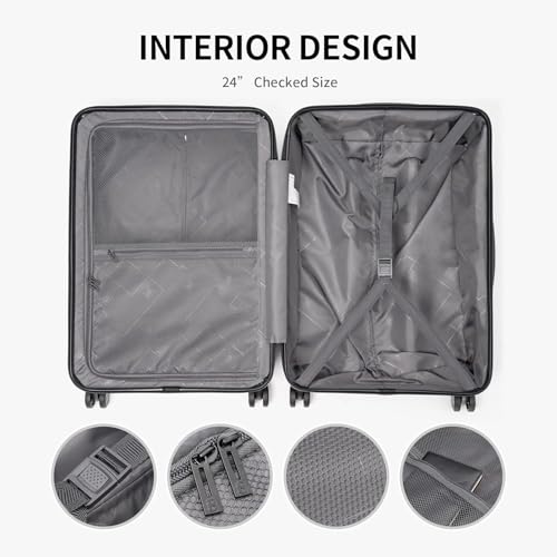 LEVEL8 Grace Luggage Sets Hardshell Suitcase with Wheels, Sturdy Large Suitcase Tsa Lock 20 Inch Expandable Carry on 24 Inch 28 Inch Checked Luggage, 3-Piece Set (20/24/28), Champagne - color: Champagne, size: 3-Piece Set (20/24/28)