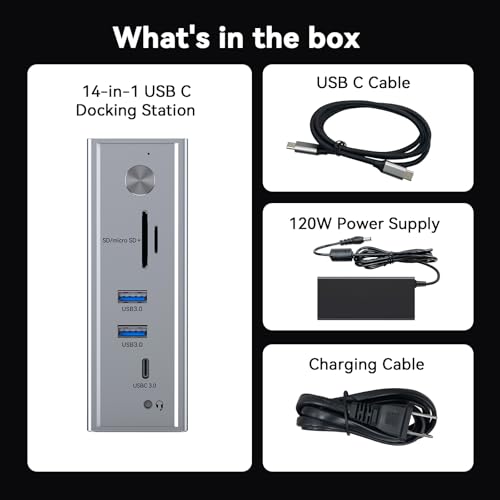 TobenONE USB C Laptop Docking Station 3 Monitors, Triple 4K DisplayLink | 120W Power Adapter, 3X HDMI, 5X USB, Gigabit Etherne, for MacBook M1-M5/Windows Owners,Professional Multitasking,Home Office
