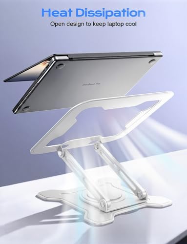 JCZT 360° Rotating Laptop Stand for Desk, Metal Foldable Laptop Riser White | Ergonomic Portable Adjustable Laptop Stand, Ventilated Cooling Notebook Holder for MacBook Air Pro, All 10-16'' Laptops - color: White