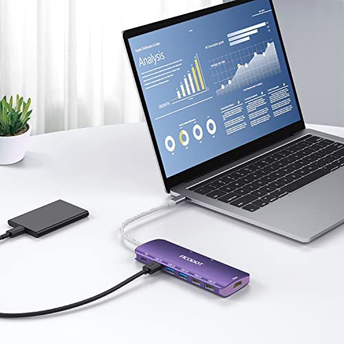 USB C Hub, 9-in-1 Multi-Port USB Adapter, 4K@60Hz HDMI, 100W Max PD, 3 USB3.0(5Gbps) + 2 USB2.0 Data Ports, SD/TF Card Reader for MacBook, iPad Pro, Dell, HP, Lenovo, Windows Laptop, Purple - color: Purple