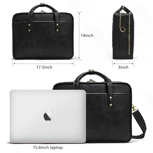 Leather Briefcases for Men 15.6 Inch Business Computer Bag Laptop Bag for Men Water Resistance Travel Messenger Bag | Leather - color: Black