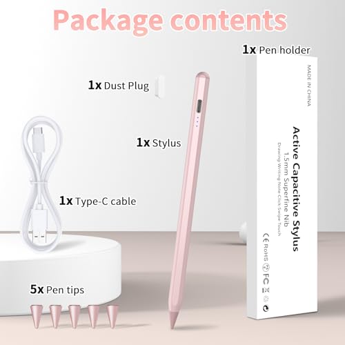 HZD Apple Pencil for iPad 2025-2018 Faster Charge Stylus Pen,Rose | with Tilt Sensitivity & Palm Rejection & Magnetic Compatible iPad 11/10/9/8/7/6, Pad Air 3/4/5, Pro 12.9"/11",Mini 6/5, M2/M4 - color: Rose Gold