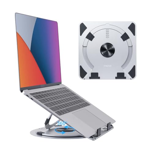 MOSISO Laptop Stand for Desk, Adjustable Aluminum Alloy Computer Stand with 360 Degree Rotating Base, Ergonomic Keyboard Riser Kickstand for Collaborative Work, Compatible with All Laptops, Silver