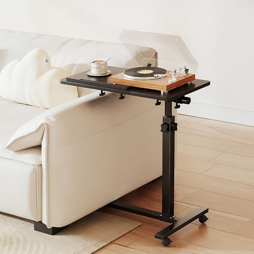 Overbed Tables, Hospital Table, Adjustable Height & Protable Standing Rolling Desk, C-Shaped Bed Table for Livingroom and Bedroom, Black - color: Black