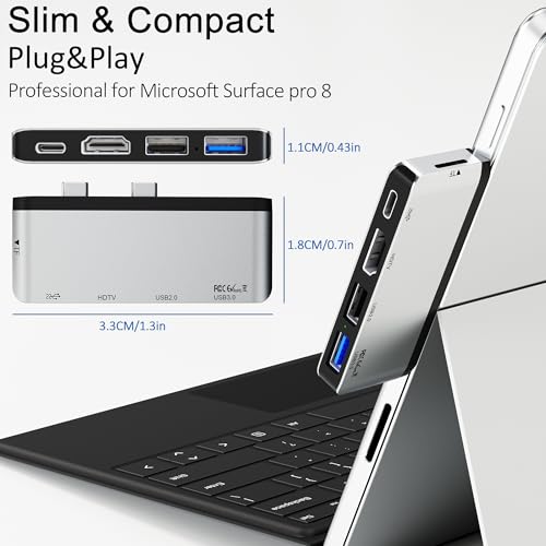 Surface Pro 8 Docking Station USB C Hub with Thunderbolt 4 (40Gbps Data+8K Display+100W PD), 4K HDMI, USB 3.0/2.0, TF Card Slot, Triple Display USB-C Adapter for Surface Pro8 Home Office