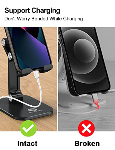 OCYCLONE Cell Phone Stand + 2 PCS Cable Organizer, Angle Height Adjustable iPhone Stand for Desk, Foldable Cell Phone Holder Tablet Stand Compatible with 4.7"-13" Phone Tablet - color: Gray Black