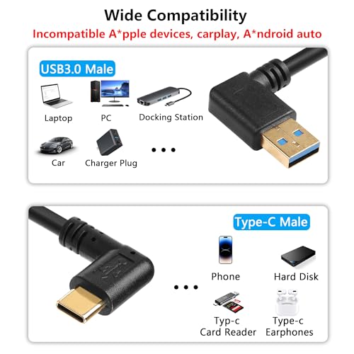 SinLoon 90 Degree USB Type C Spring Cable 5Gbps Retractable USB3.0 to USB C Charging Cable and Data Transfer for Phone, Tablet, Other USB C Devices (Right) - style: Right